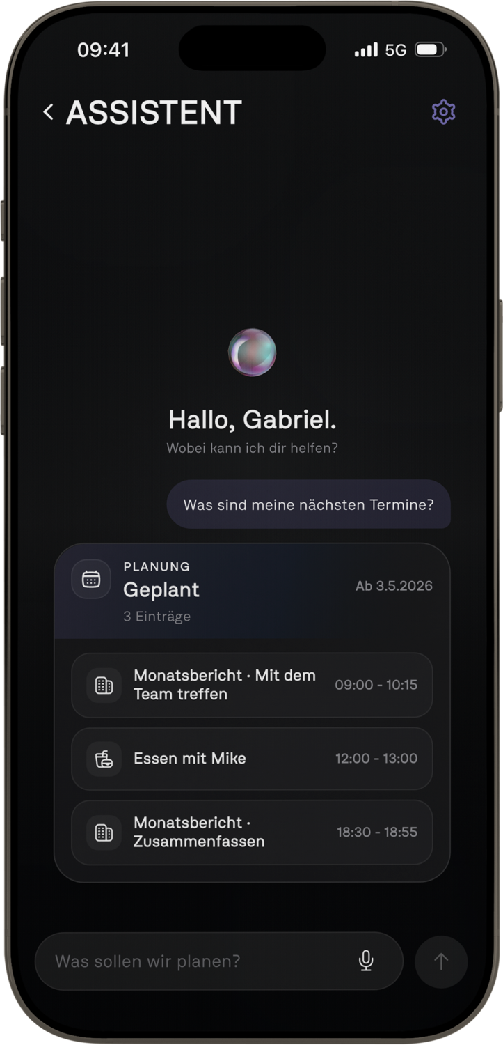 Starpolar Assistent mit Chat und Spracheingabe für Aufgaben, Termine und Tagesplanung